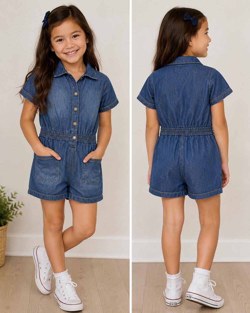 Max Studio Kids Denim Romper Size Large (10/12) Chambray Button NWT